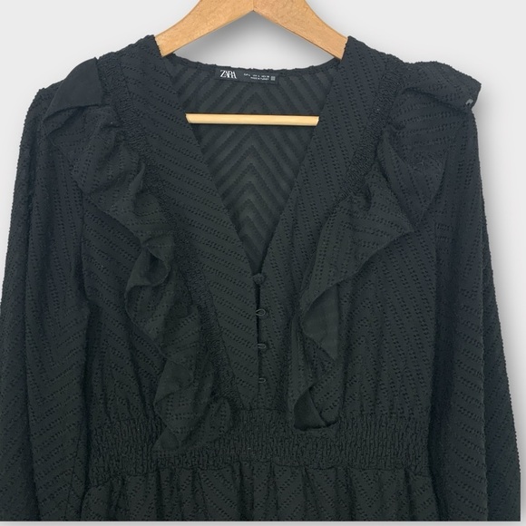 Zara Black Ruffle Tiered Midi Dress - Picture 5 of 13